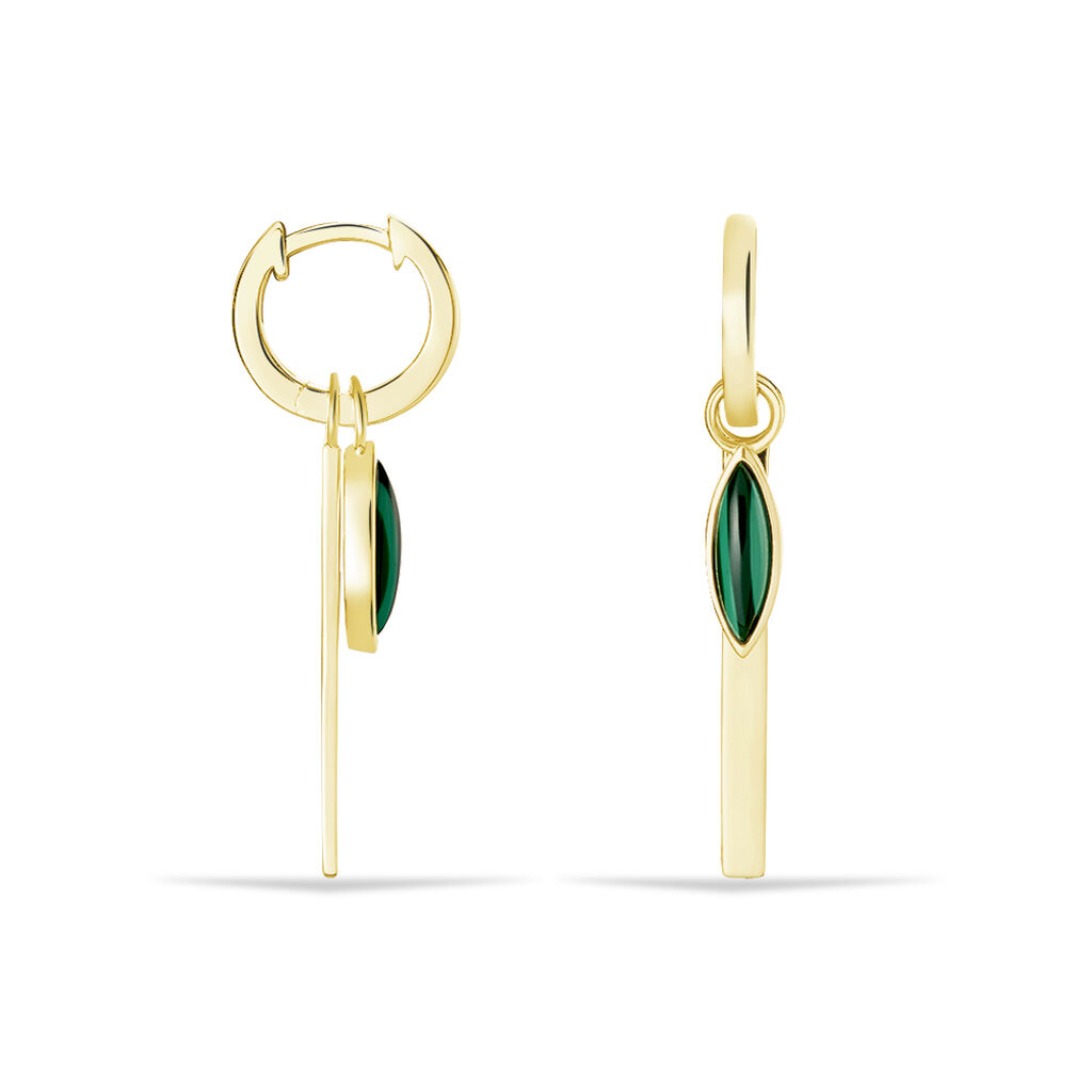 MISSY Damen Ohrringe Lang Silber vergoldet 925 Synthetischer Stein Gr&uuml;n Blatt