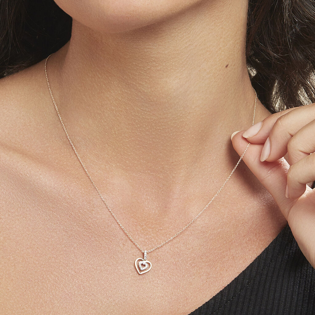 Damen Collier Gold 375 Diamant 0,07ct Herz Herz In Herz 0,95mm - Halsketten Damen | OROVIVO