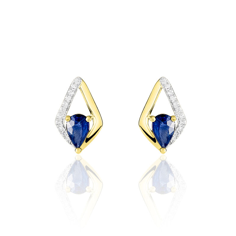 Boucles D'oreilles Puces Lilya Or Jaune Saphir Et Diamant - Spannringe Damen | OROVIVO