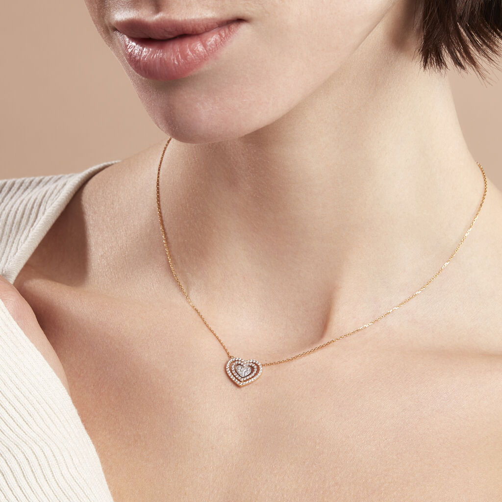 Damen Halskette Gold 375 Tricolor Zirkonia Herz - Halsketten Damen | OROVIVO