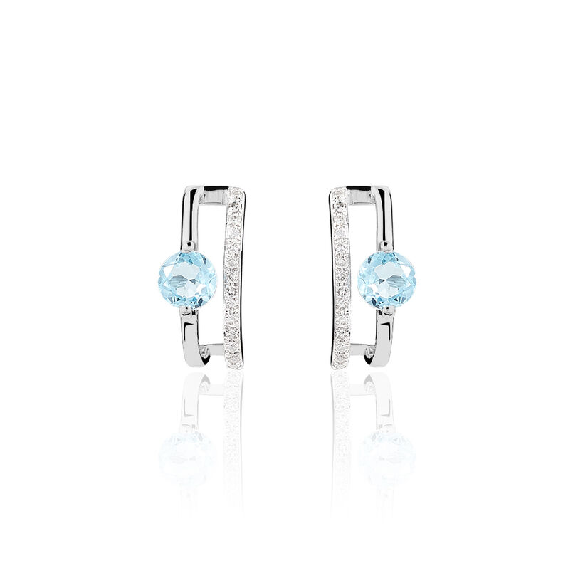 Boucles D'oreilles Puces Or Blanc Topaze Et Diamant - Spannringe Damen | OROVIVO