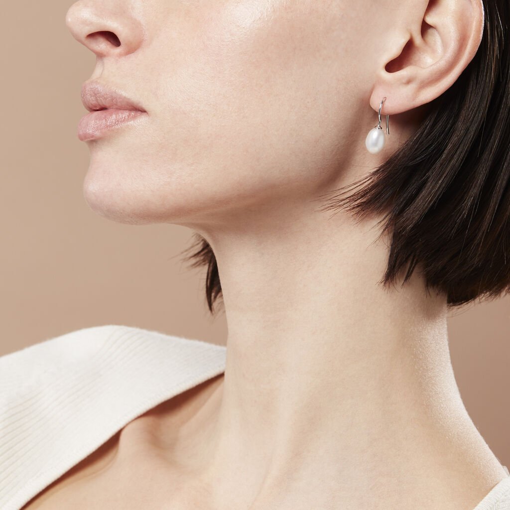 Damen Perlenohrringe Silber 925 Zuchtperle 7-8mm - Ohrhänger Damen | OROVIVO