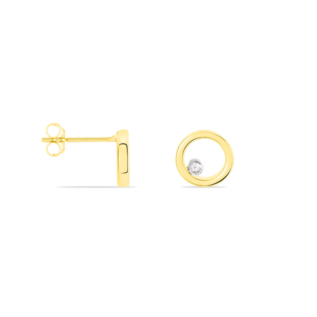 INVISIBLE Damen Ohrstecker Gold 750 (18 Karat) Diamant Wei&szlig; 0,060 ct Kreis