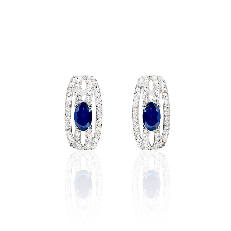 Boucles D'oreilles Puces Sadiye Or Blanc Saphir Et Diamant - Spannringe Damen | OROVIVO