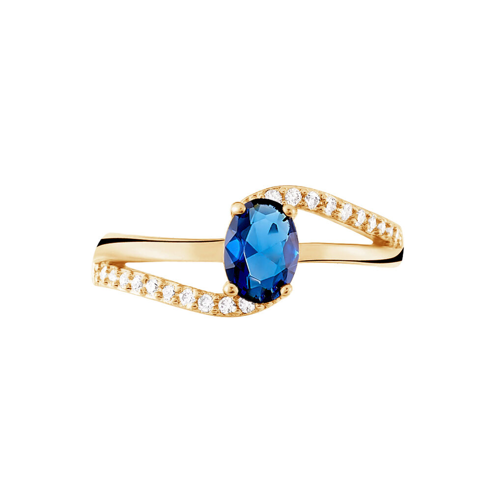 Damen Ring Vergoldet Synthetischer Stein Blau Welle Oval Tyana  - Solitärringe Damen | OROVIVO