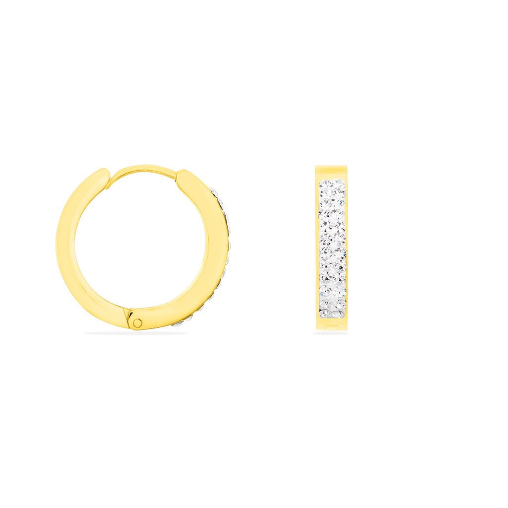 KATLA Damen Creolen Edelstahl vergoldet Strass Weiß B 3 mm - Creolen Damen | OROVIVO