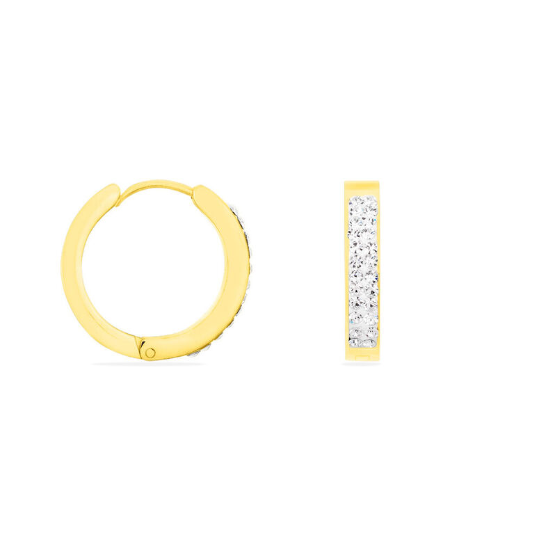 KATLA Damen Creolen Edelstahl vergoldet Strass Weiß B 3 mm - Creolen Damen | OROVIVO