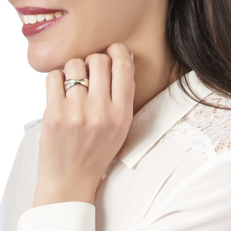 Damen Ring Gold Bicolor Gelb/Silber 375 Diamant 0,08ct Bond 7,60mm  - Ringe mit Stein Damen | OROVIVO