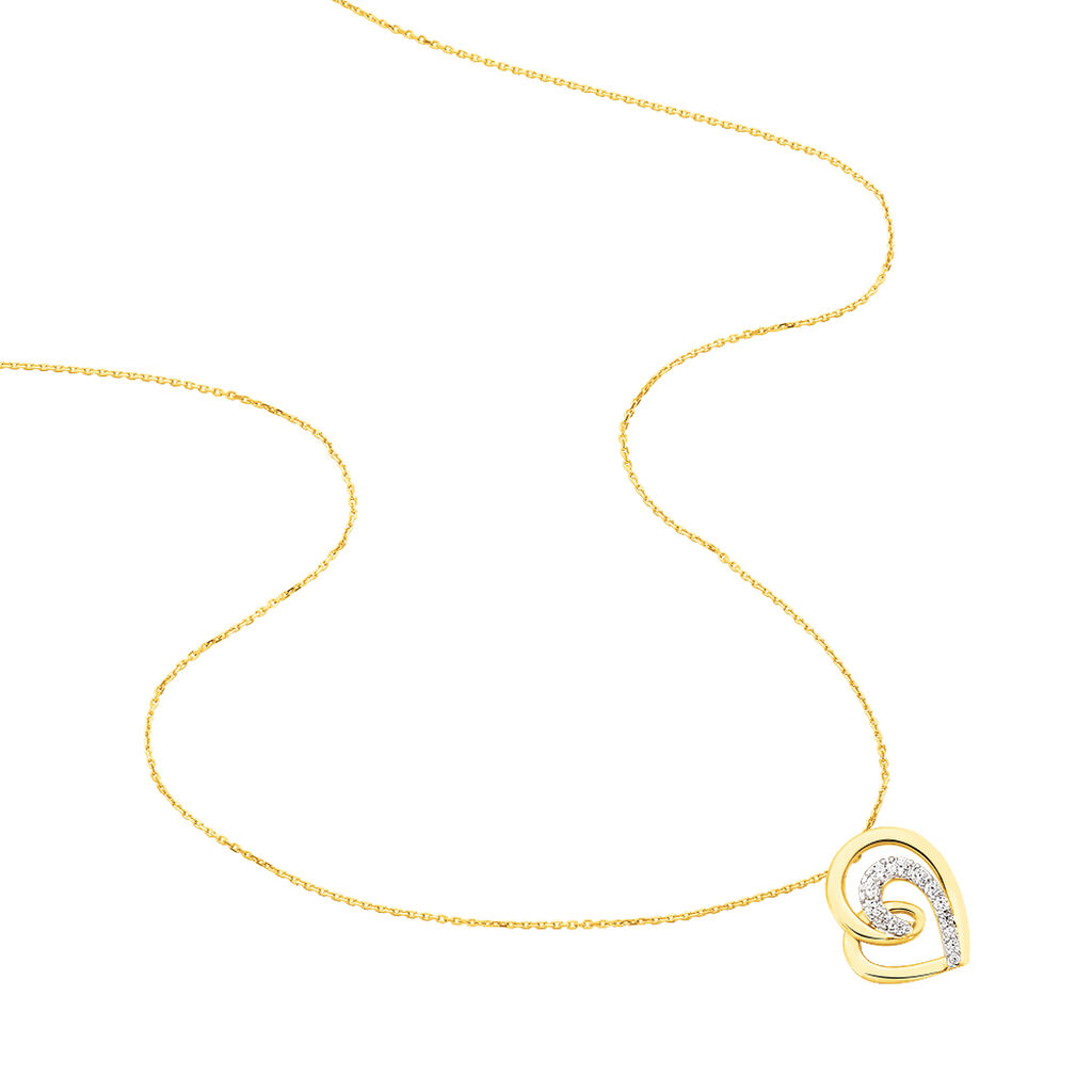 HERZ Damen Collier Gold 375 (9 Karat) Zirkonia Wei&szlig; Herz