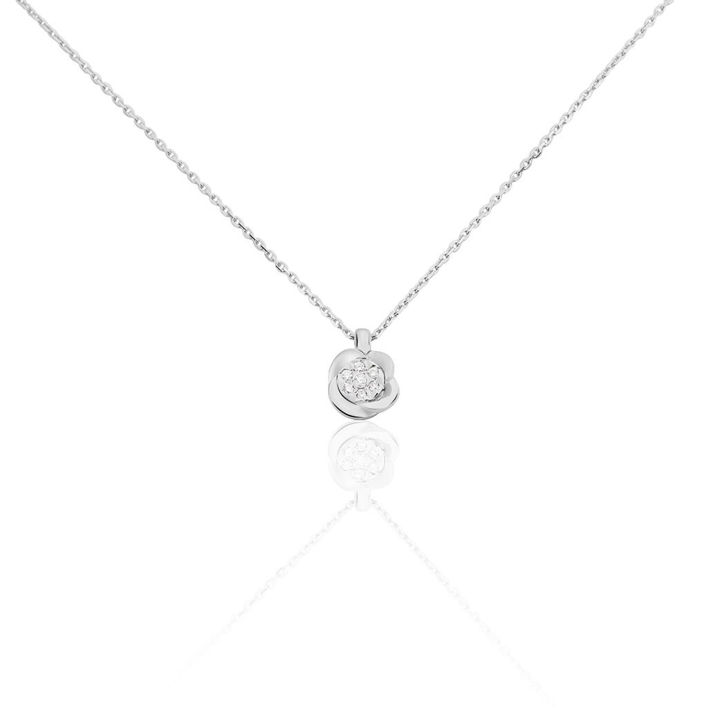 SAXA Damen Collier Weißgold 375 (9 Karat) Diamant Weiß 0,01 ct Blume, Collier mit Stein