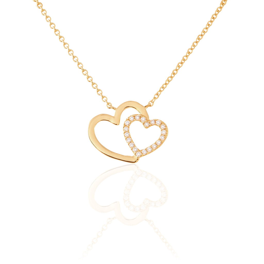 ALEXANDRA 50 Damen Collier Vergoldet Zirkonia Weiß Doppelherz, Collier mit Stein