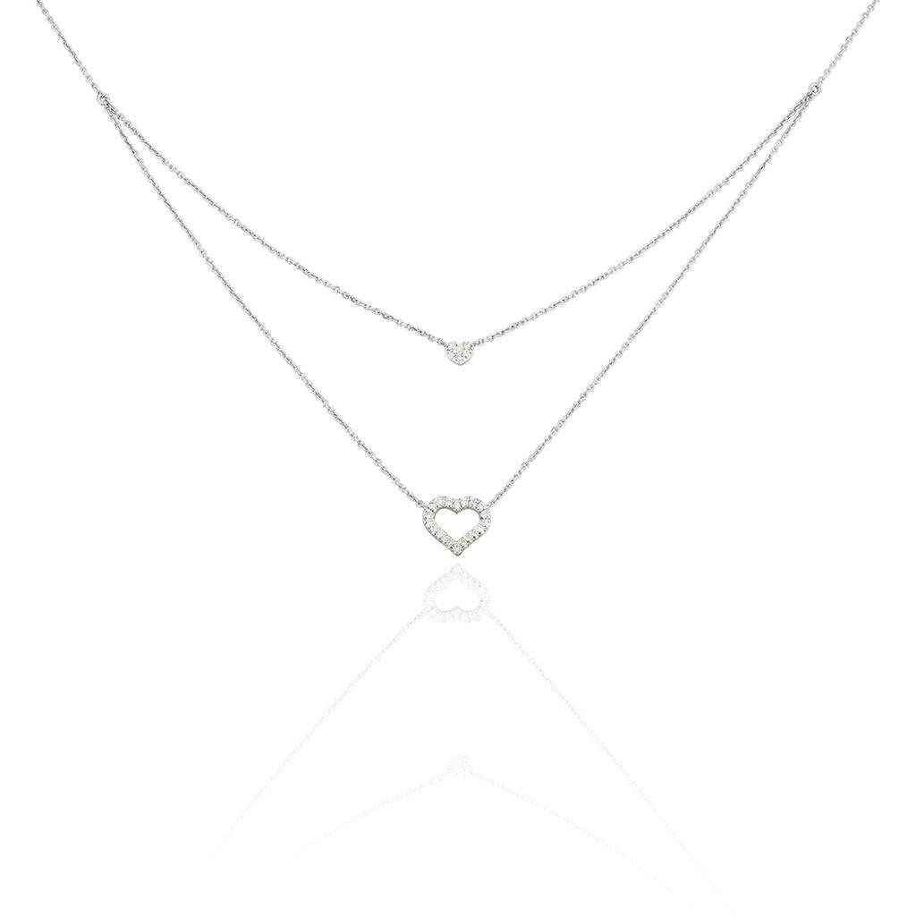 HERZ Damen Collier Weißgold 375 (9 Karat) Diamant Weiß 0,02 ct Doppelherz, Collier mit Stein