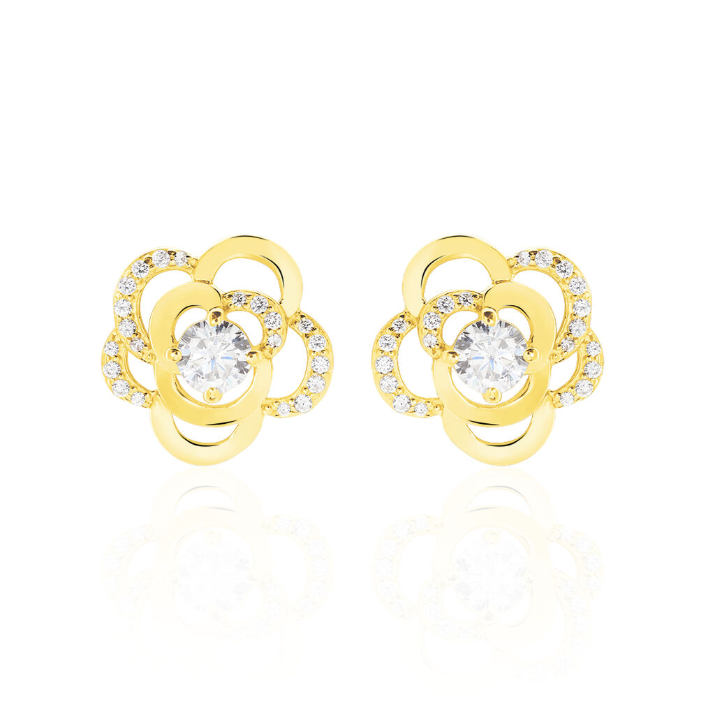 FLORA 2 Damen Ohrstecker Gold 375 (9 Karat) Zirkonia Weiß 1,15 ct Blume, Ohrstecker mit Stein