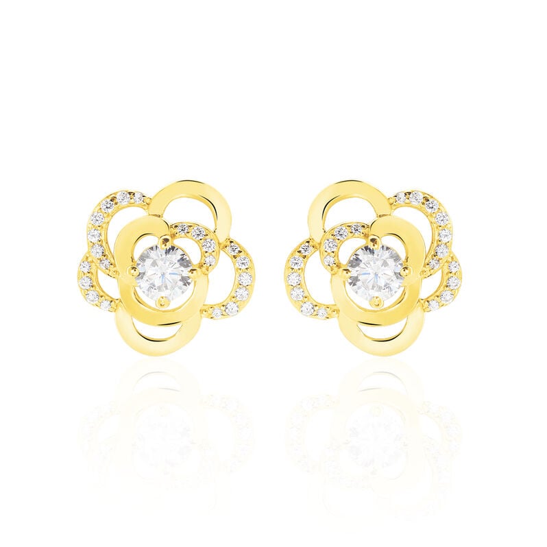 FLORA 2 Damen Ohrstecker Gold 375 (9 Karat) Zirkonia Wei&szlig; 1,15 ct Blume - Ohrstecker Damen | OROVIVO