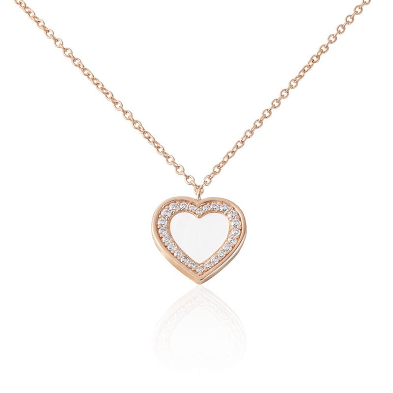 DIANNA Damen Collier Silber rosevergoldet 925 Perlmutt Rosa Perlmutt Herz - Halsketten Damen | OROVIVO