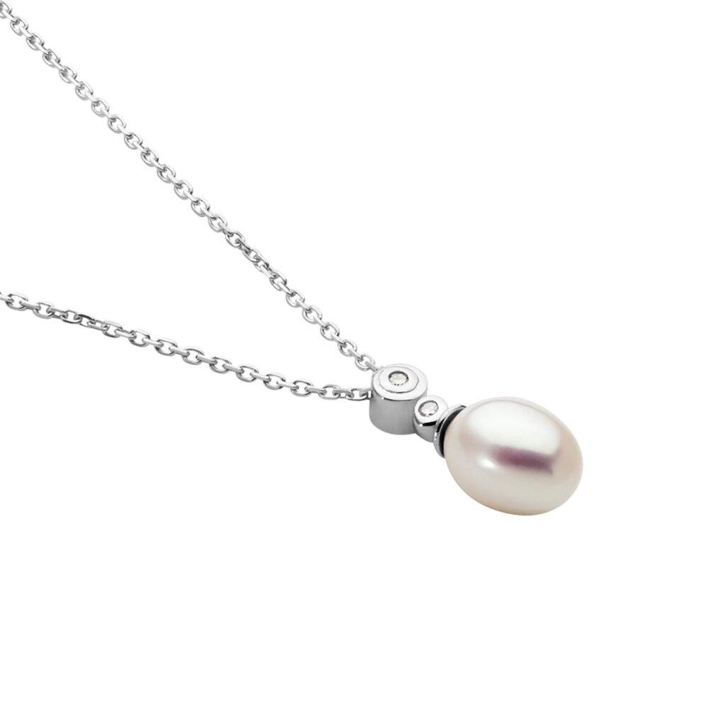 Damen Collier Weißgold 585 Diamant Perlmutt Tropfen - Halsketten Damen | OROVIVO
