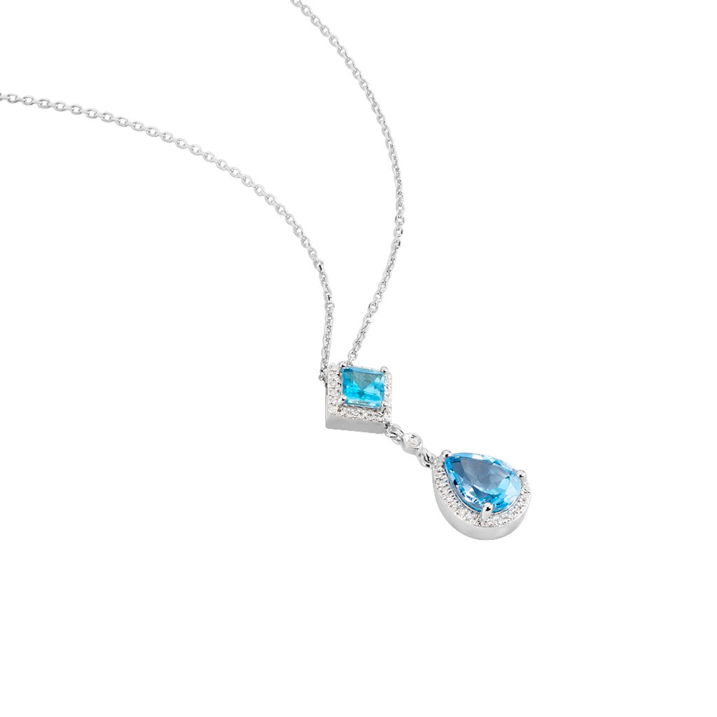 INGE Damen Collier Weißgold 375 (9 Karat) Topas Blau 1,7 ct Tropfen - Halsketten Damen | OROVIVO