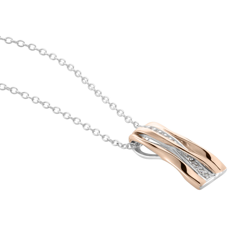 MERY Damen Collier Silber Bicolor Silber/Ros&eacute;gold 925 Zirkonia Wei&szlig; 0,12 ct B 1,15 mm