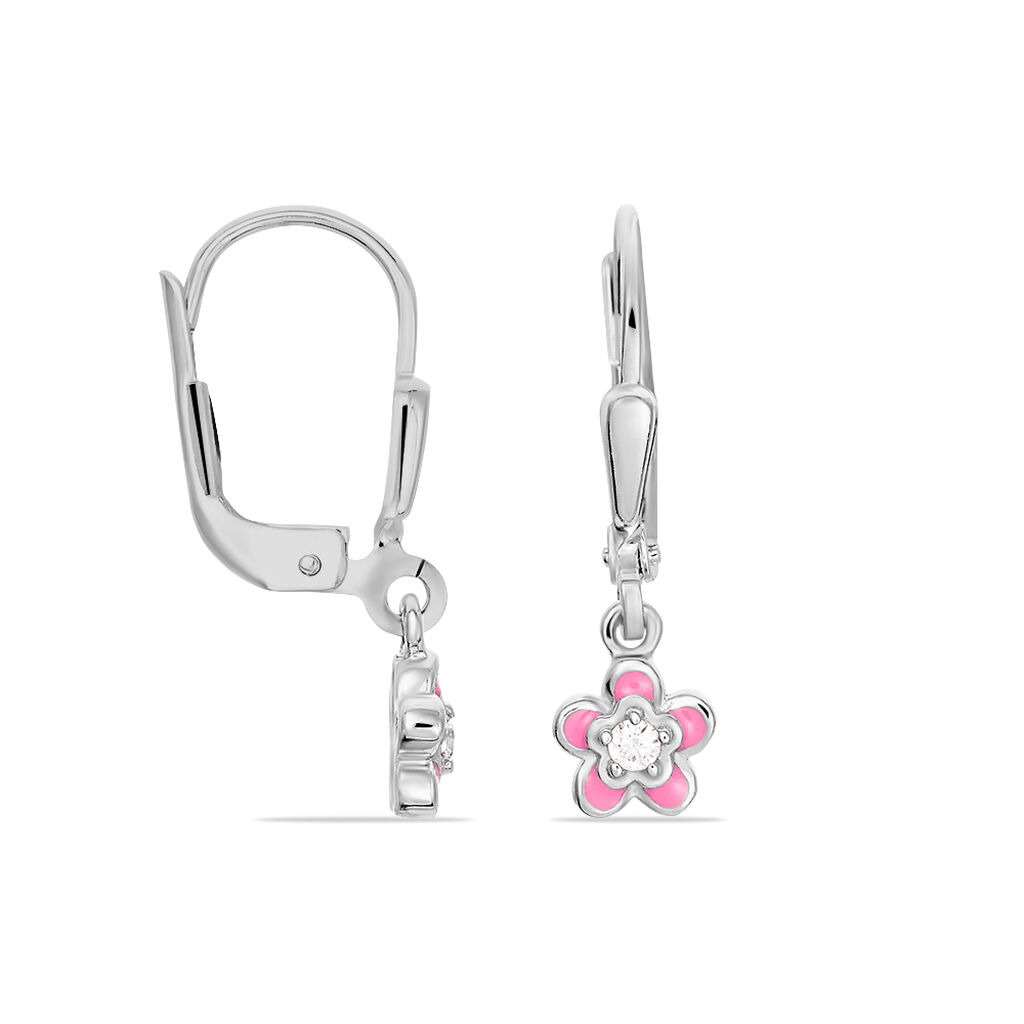 Kinder Ohrringe Lang Silber 925 Zirkonia Wei&szlig; Blume