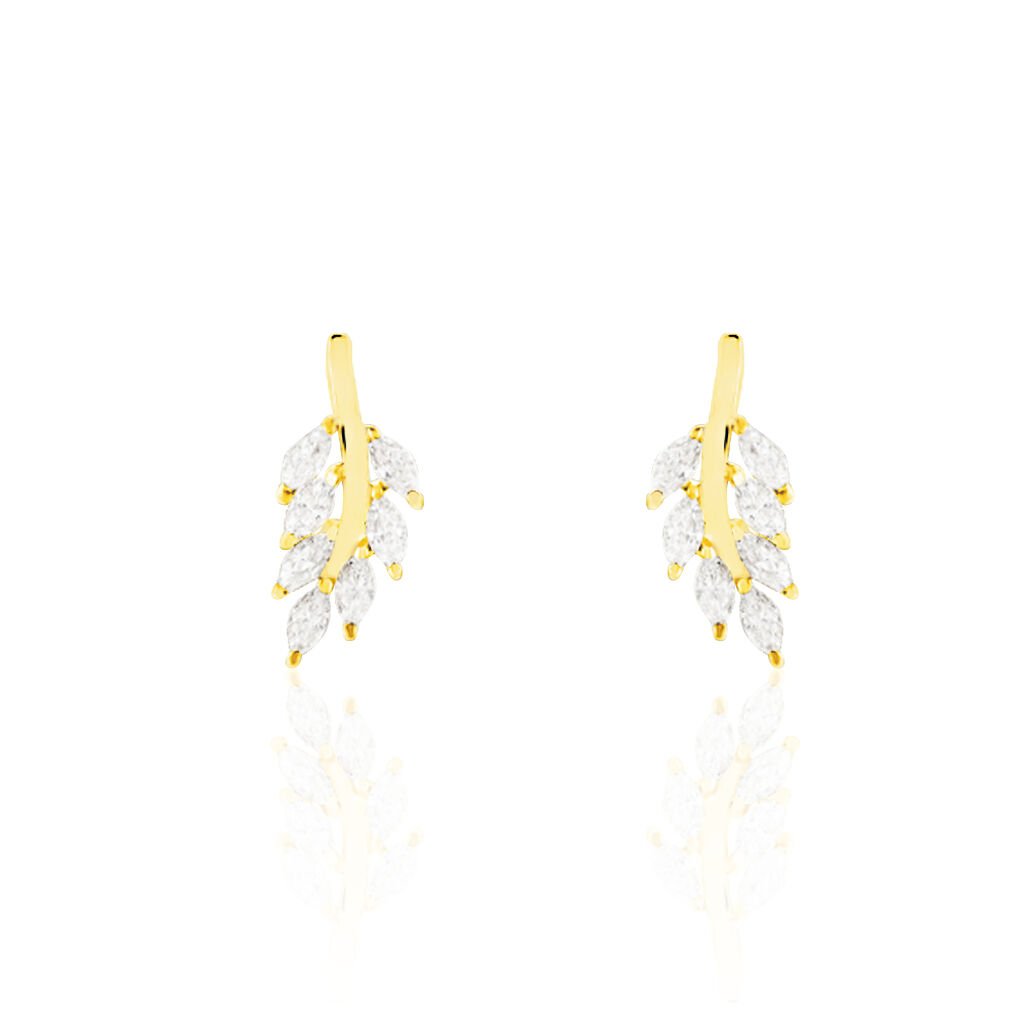 🦚 Damen Ohrstecker Gold 375 Zirkonia Blatt Hinna , Ohrstecker mit Stein