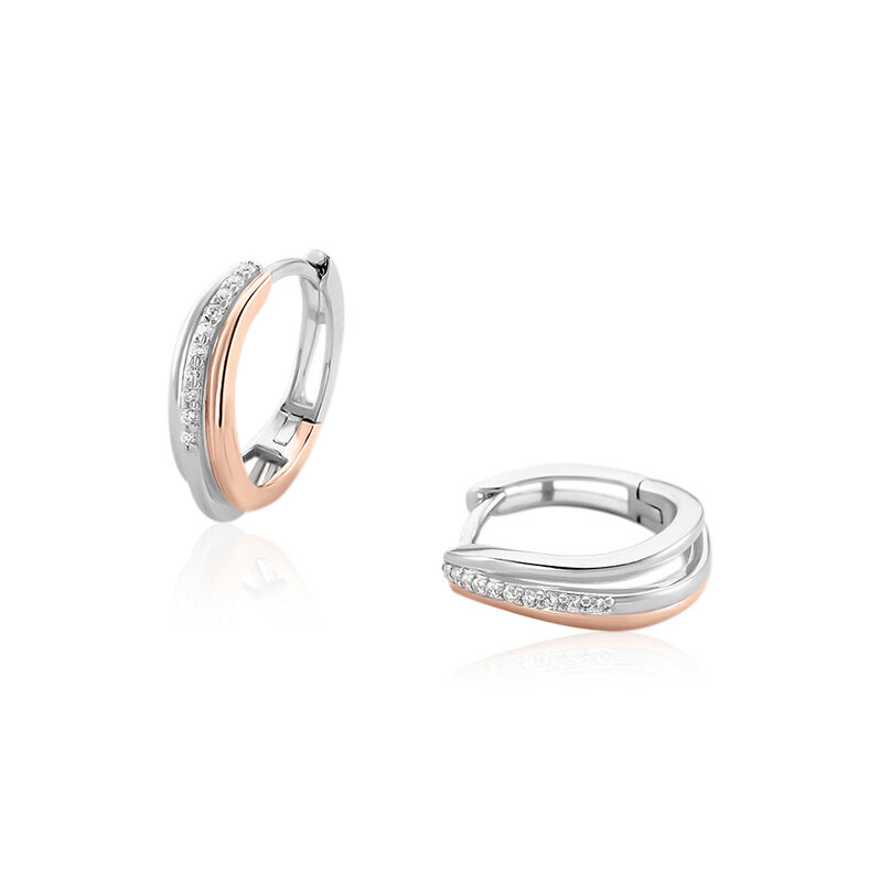 JOSIE Damen Creolen Silber Bicolor Silber/Ros&eacute;gold 925 Andere Steine Wei&szlig; Balken - Creolen Damen | OROVIVO