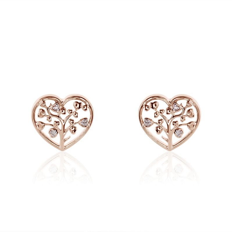 Damen Ohrringe Lang Silber rosevergoldet 925 Diamant 0,02ct Herz Lebensbaum Riana  - Ohrringe mit Stein Damen | OROVIVO
