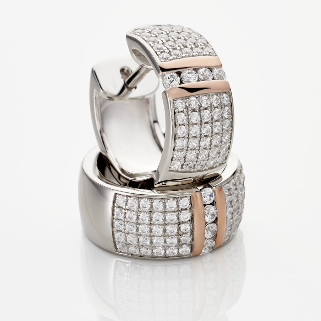 KAPINA Damen Creolen Silber Bicolor 925 Zirkonia Wei&szlig; 0,14 ct