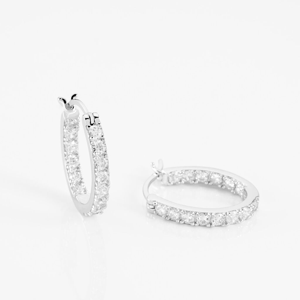 Damen Creolen Silber Silber 925 Zirkonia Wei&szlig; 1,2 ct