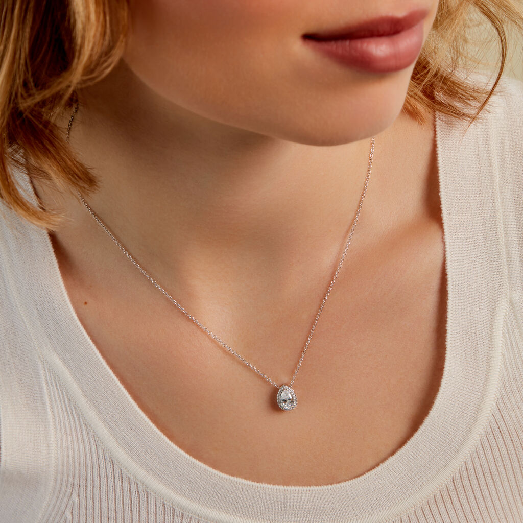 ISOLDE Damen Collier Silber 925 Zirkonia Wei&szlig; 1,35 ct Tropfen