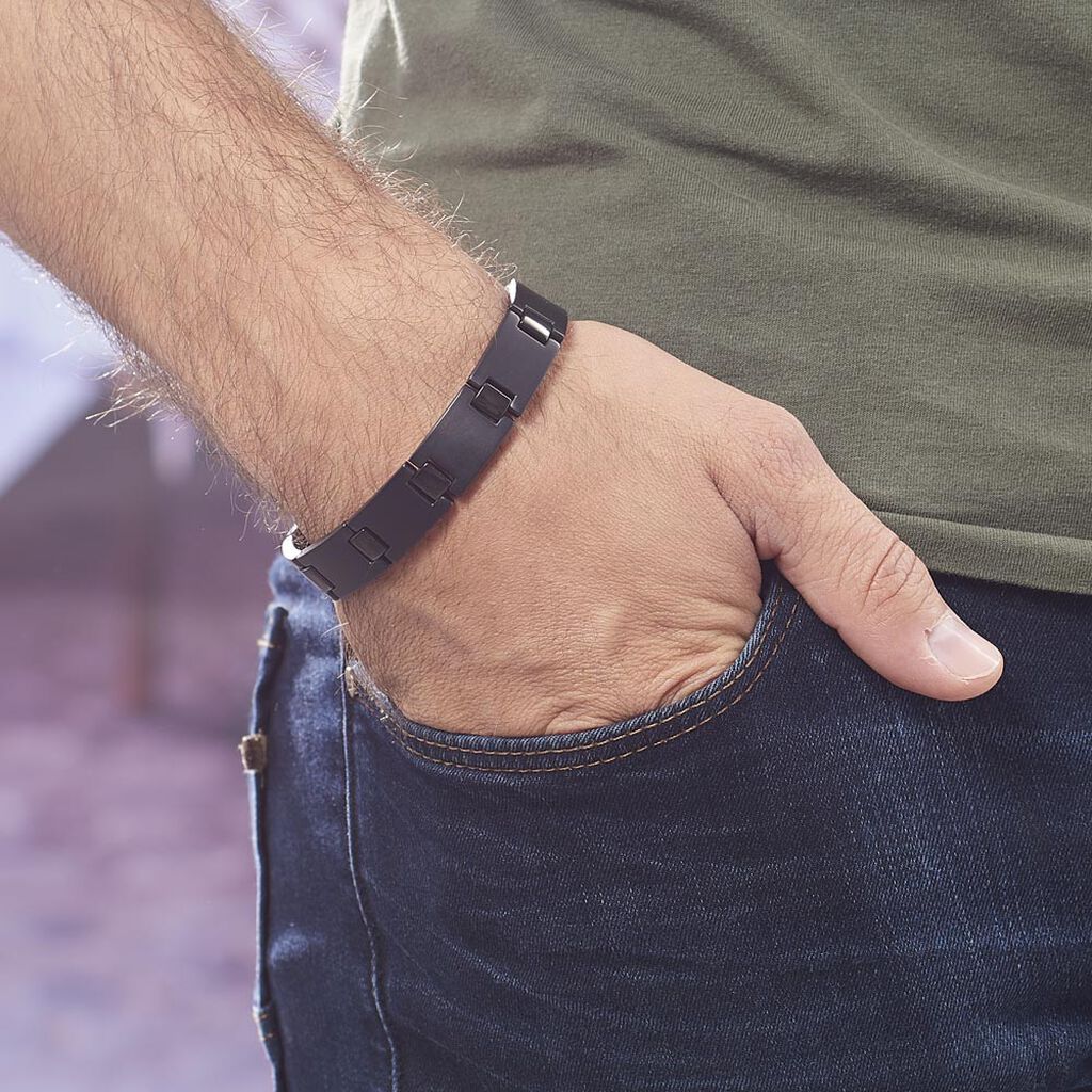 Bracelet Josua Acier Noir - Spannringe Herren | OROVIVO