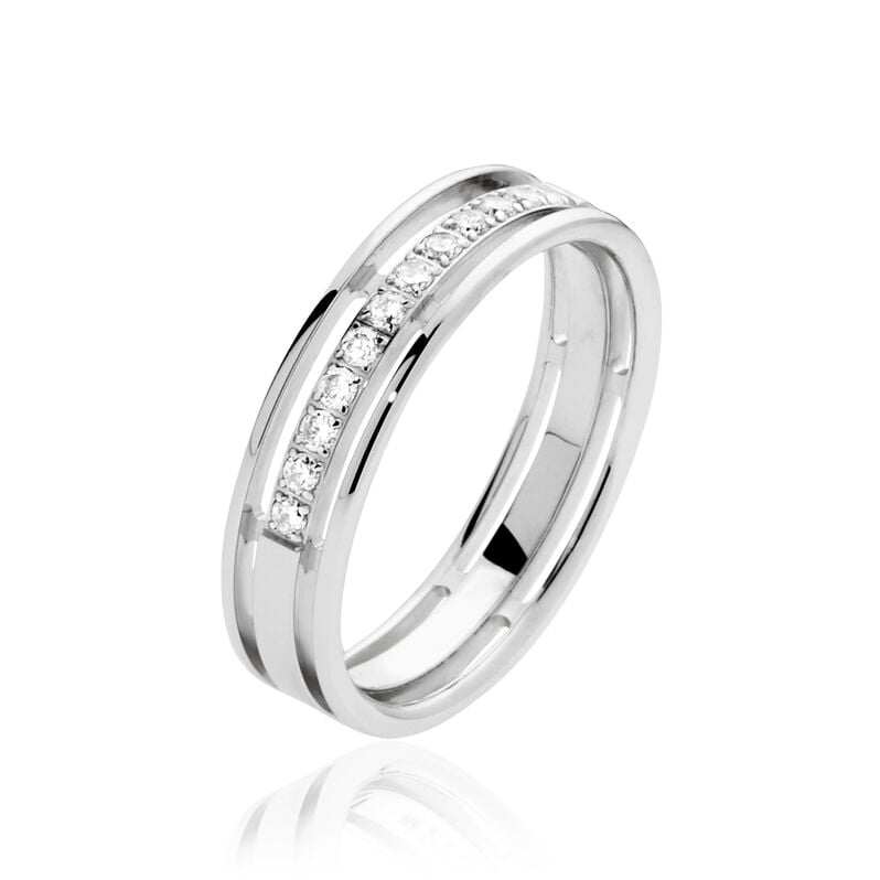 Alliance Serti Grains Ajoures Or Blanc Diamant - Spannringe Unisex | OROVIVO