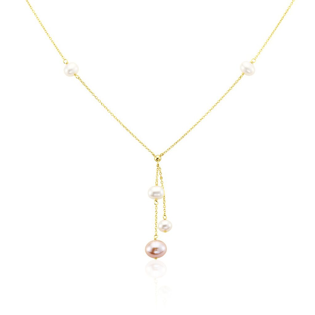 PERLA Damen Collier Silber vergoldet 925 Zuchtperle Weiß 0,25 ct, Collier mit Stein