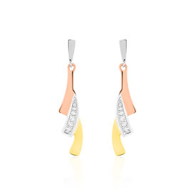 Damen Ohrstecker Lang Gold 375 Tricolor Zirkonia - Ohrstecker lang Damen | OROVIVO