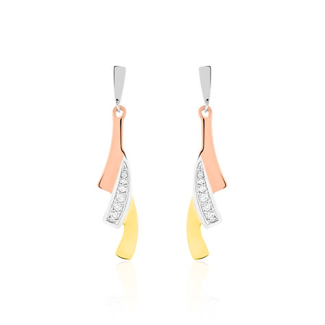 Damen Ohrstecker Lang Gold 375 Tricolor Zirkonia - Ohrringe mit Stein Damen | OROVIVO