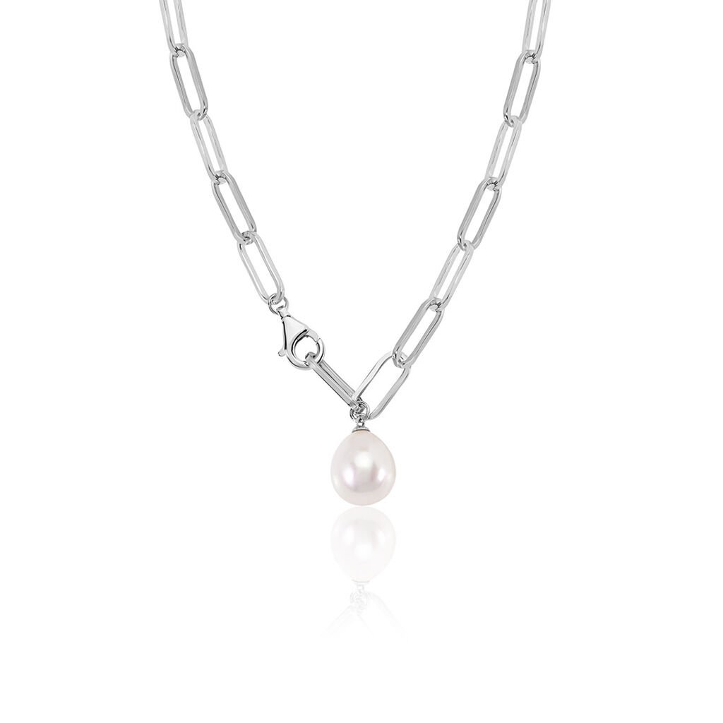 Tayla Damen Collier Silber 925 Zuchtperle Weiß 1,2 ct B 5,2 mm, Collier mit Stein