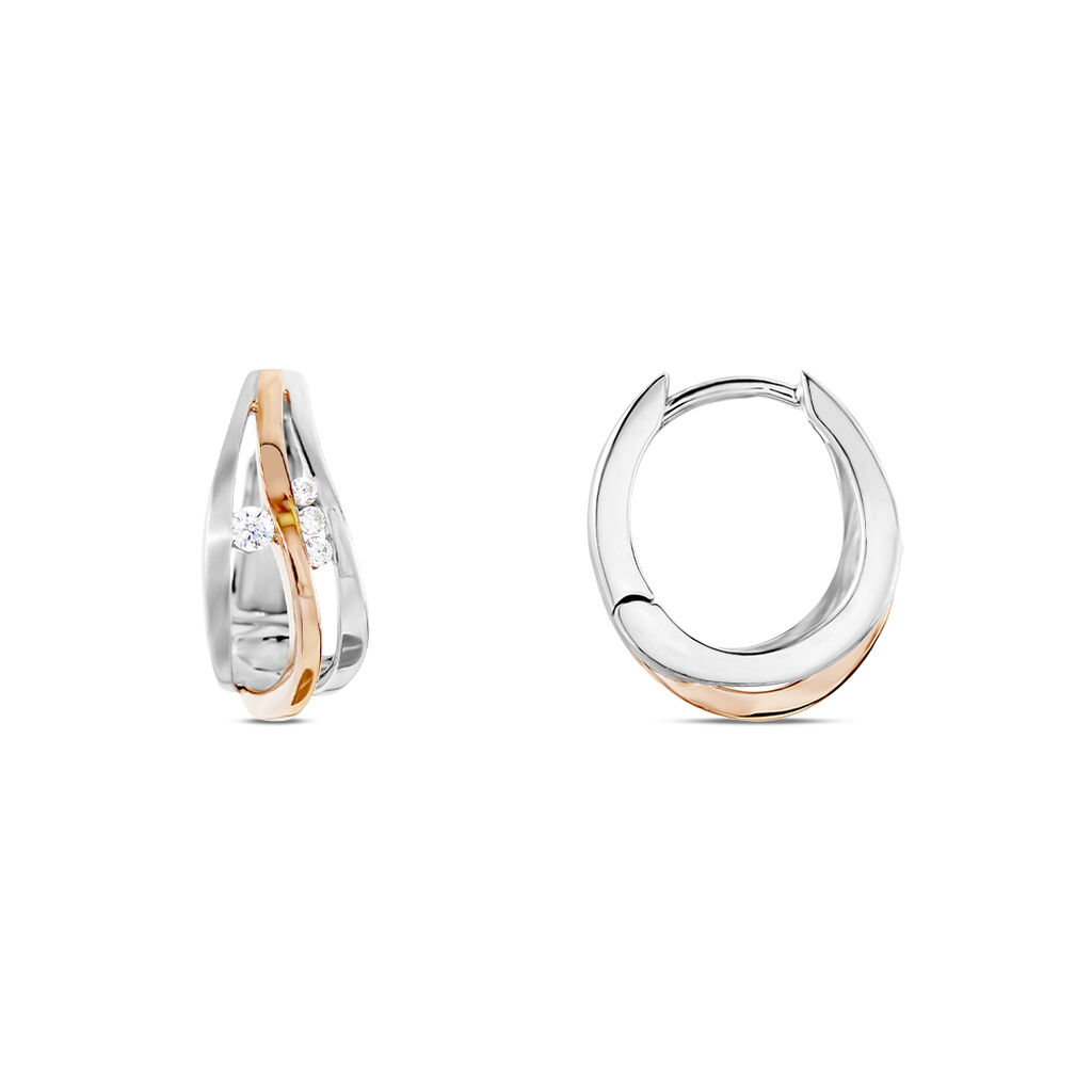 Damen Creolen Silber Bicolor 925 Zirkonia Wei&szlig;