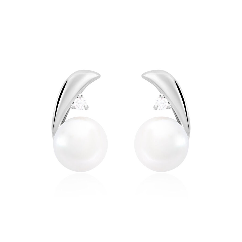 Marlen Damen Ohrstecker Silber 925 Zuchtperle Weiß, Ohrstecker mit Stein