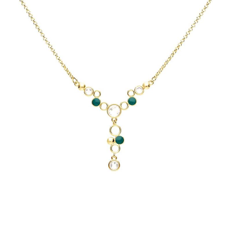 Collana in ottone dorato con cristalli e smalto verde - Spannringe Damen | OROVIVO