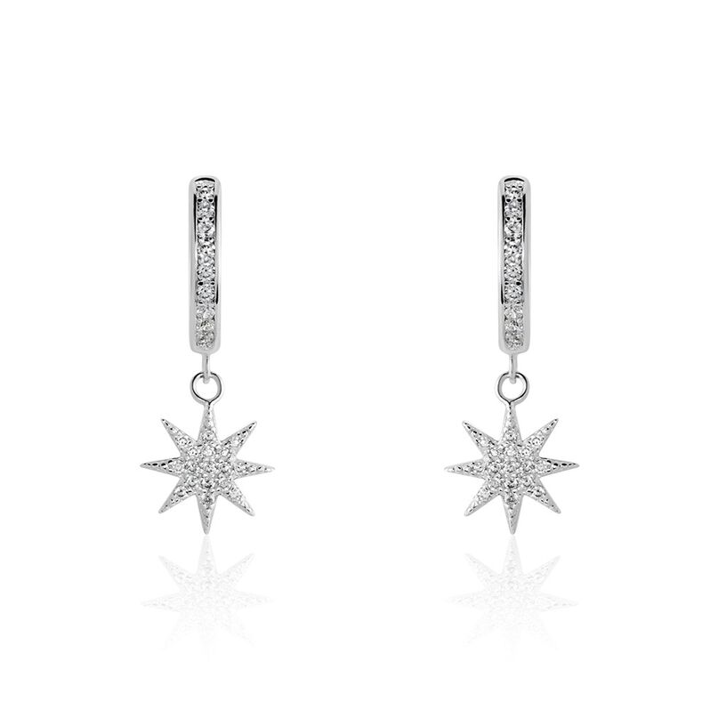 Damen Creolen Silber 925 Zirkonia Stern Hoopy 9,00mm  - Creolen Damen | OROVIVO