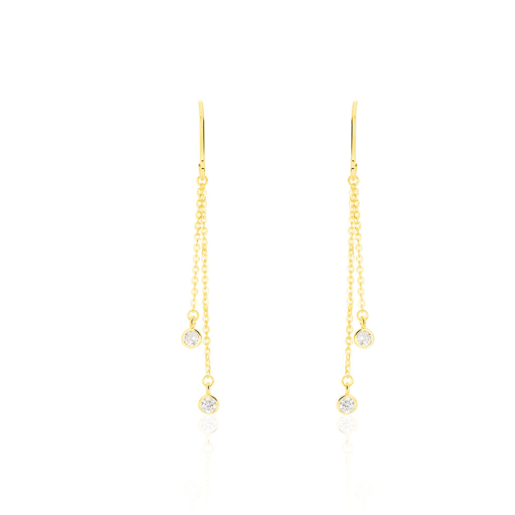 Thumbnail - Damen Ohrringe Lang Gold 375 (9 Karat) Zirkonia Weiß Ball, Ohrringe Lang mit Stein