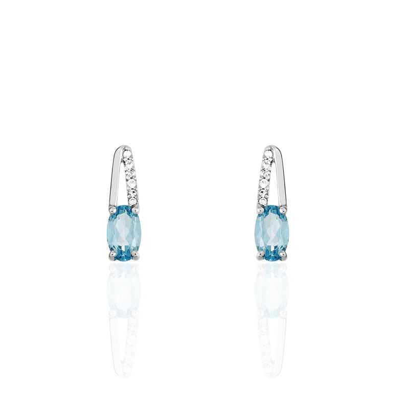Boucles D'oreilles Puces Or Blanc Topaze Et Oxyde De Zirconium - Spannringe Damen | OROVIVO
