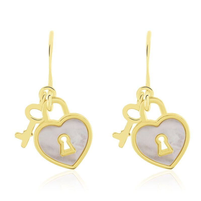 MILICA Damen Ohrringe Lang Silber vergoldet 925 Perlmutt Wei&szlig;er Perlmutt Herz - Ohrringe mit Stein Damen | OROVIVO