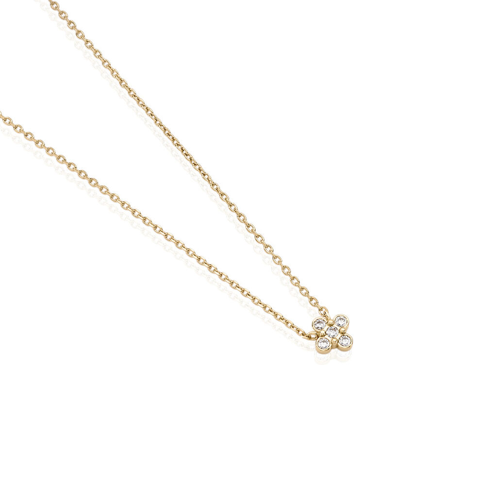 ELOVYN Damen Collier Vergoldet 750 Zirkonia Weiß Kreuz, Collier mit Stein