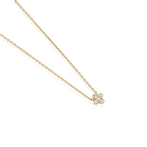 ELOVYN Damen Collier Vergoldet 750 Zirkonia Wei&szlig; Kreuz - Halsketten Damen | OROVIVO