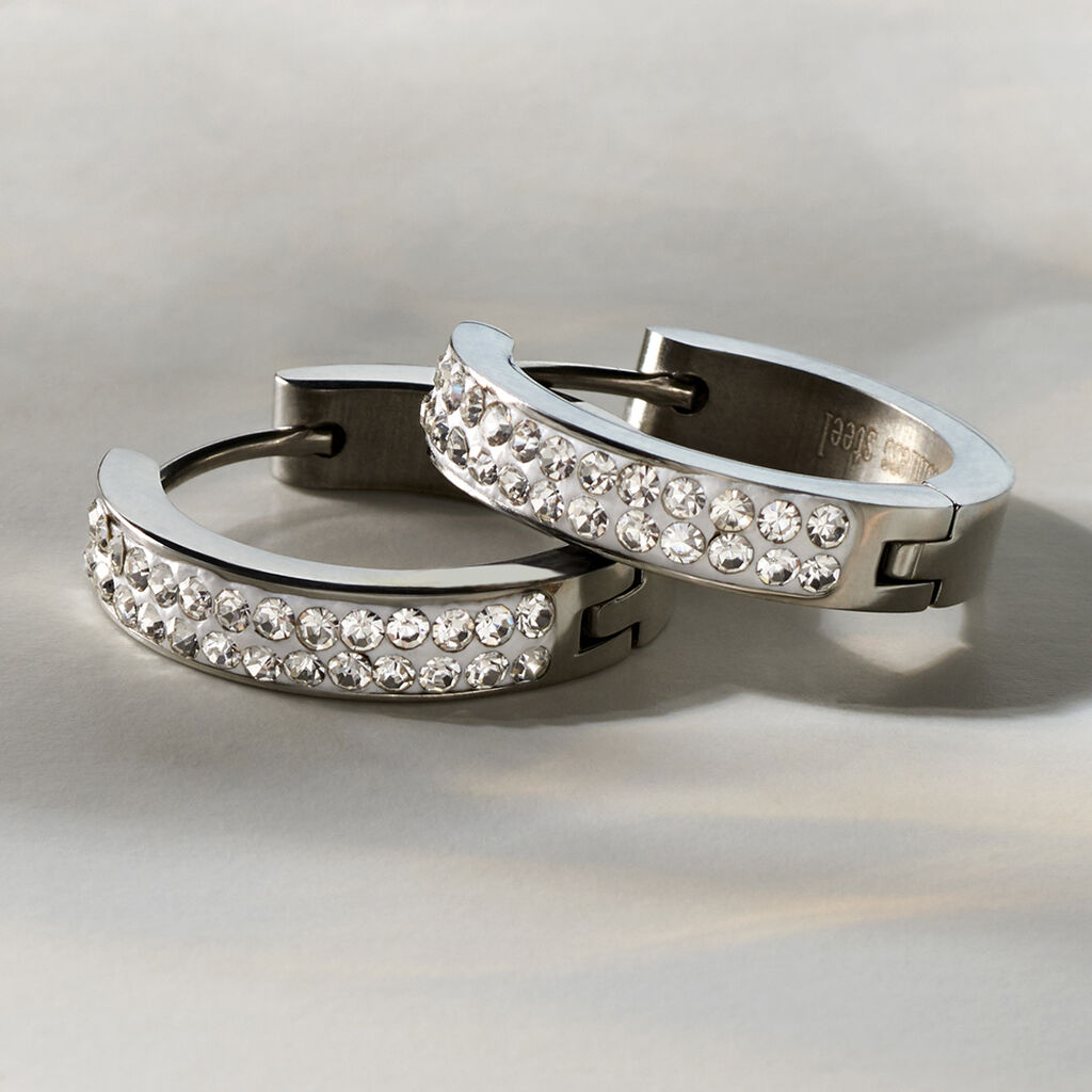 KATLA Damen Creolen Edelstahl Strass Wei&szlig; B 3 mm