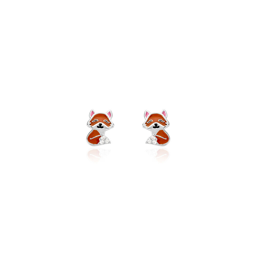 FOXY Kinder Ohrstecker Silber 925 Zirkonia Wei&szlig; Fuchs