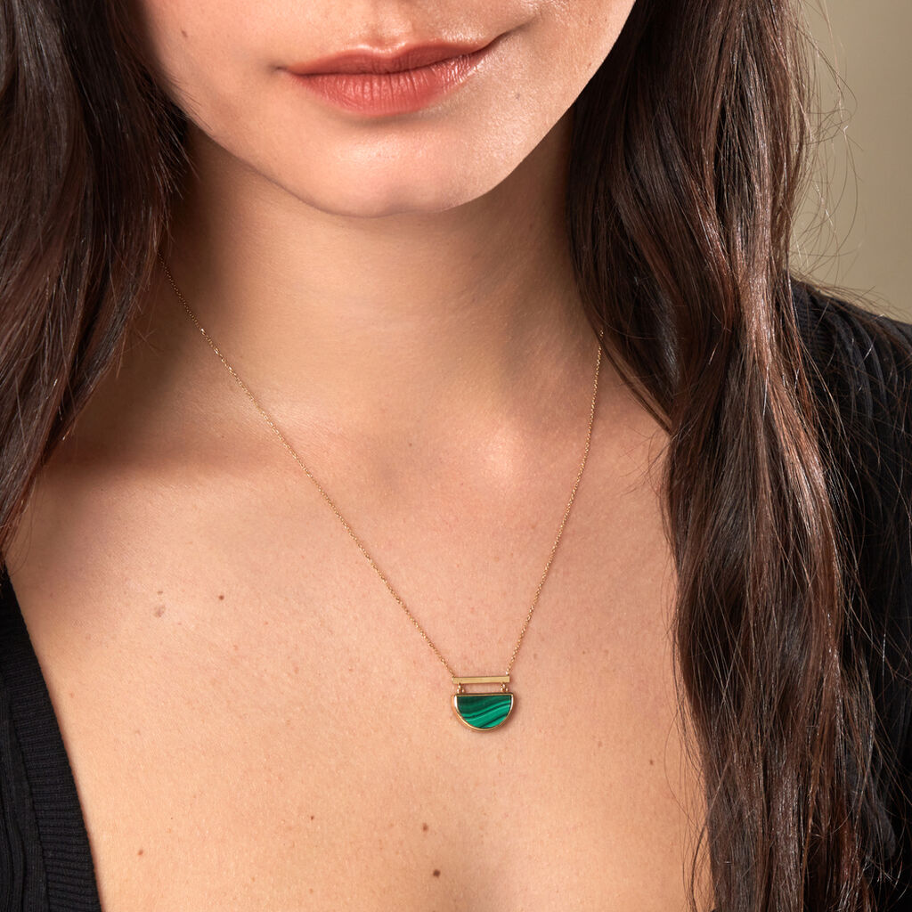 FLORECA Damen Collier Gold 375 (9 Karat) Malachit Gr&uuml;n Mond