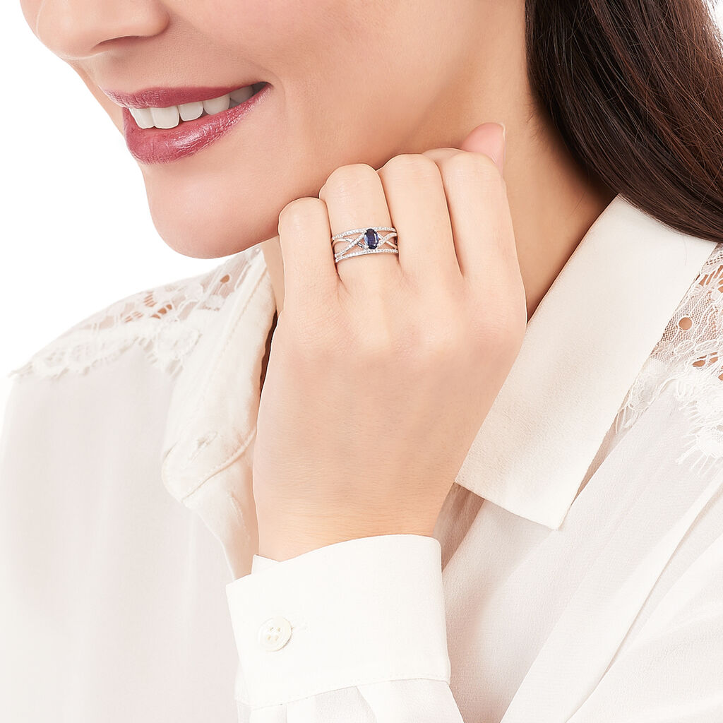 Bague Emeralina Or Blanc Saphir Et Diamant - Spannringe Damen | OROVIVO