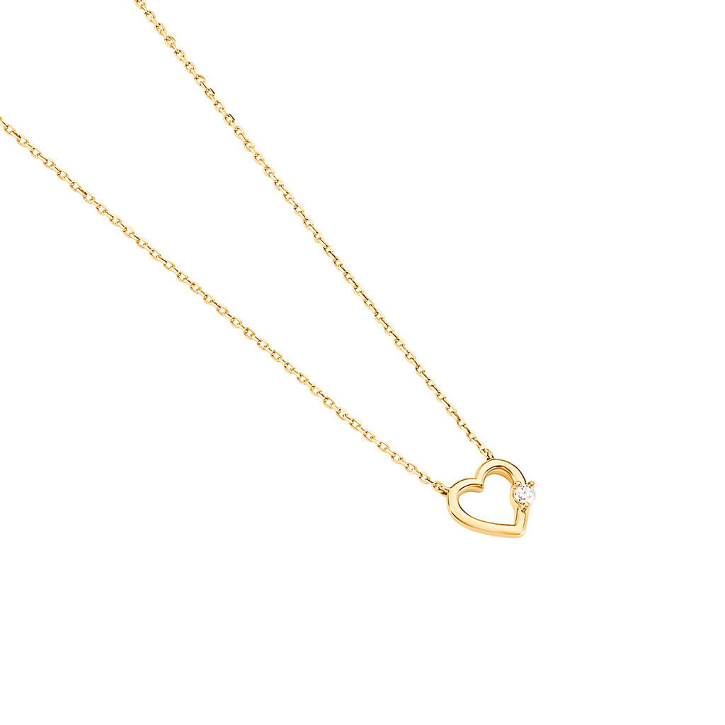 AMARI Damen Collier Gold 375 (9 Karat) Synthetischer Diamant Wei&szlig; 0,020 ct Herz