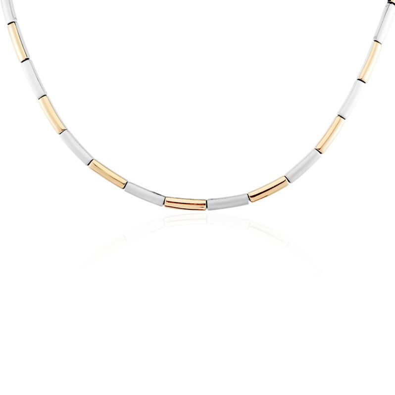 EMBER Damen Collier Titan Bicolor Silber/Ros&eacute;gold Rechteckig B 4 mm - Halsketten Damen | OROVIVO